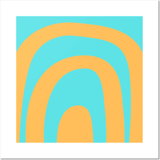 Boho orange and baby blue rainbow pattern Posters and Art